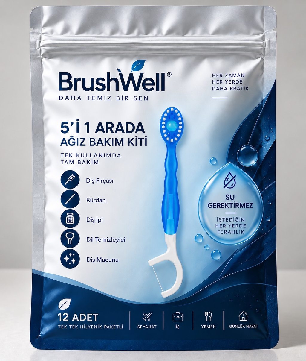 BrushWell® 5’i 1 Arada Ağız Bakım Kiti – Tek Kullanımlık Diş Fırçası