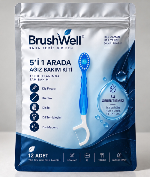 BrushWell® 5’i 1 Arada Ağız Bakım Kiti – Tek Kullanımlık Diş Fırçası